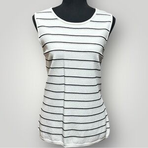 WHITE HOUSE BLACK MARKET White and Black Striped Sleeveless Top, Size Large